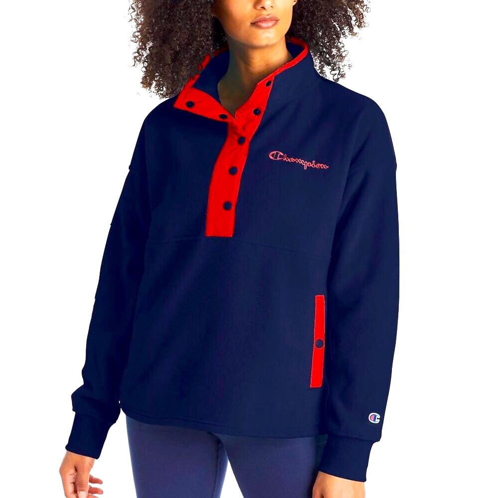 CHAMPION (Size M) Half-Bottom Navy & Red Fleece Jacket